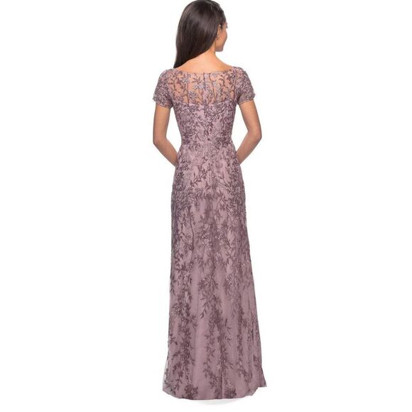 La Femme - 27956 Beaded Bateau Mother of the Bride Sheath Dress in Dusty Lilac S - Picture 2 of 8